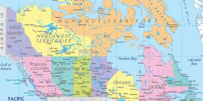 Mapa de Canadá mostrando cidades